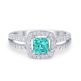 Dazzling Split Shank Engagement Ring Simulated Paraiba Tourmaline CZ 925 Sterling Silver
