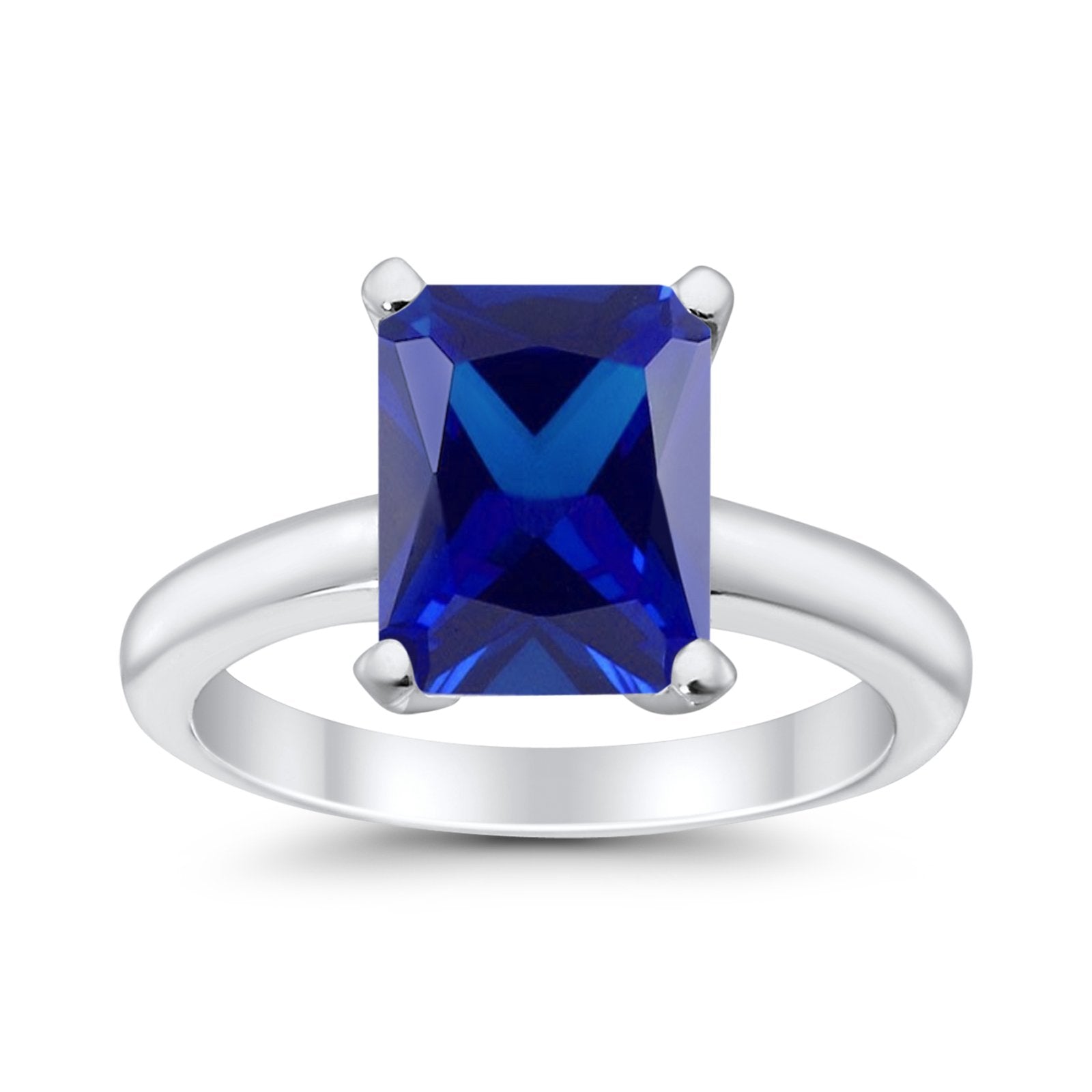 Solitaire Engagement Ring Radiant Simulated Blue Sapphire CZ 925 Sterling Silver