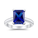 Solitaire Engagement Ring Radiant Simulated Blue Sapphire CZ 925 Sterling Silver