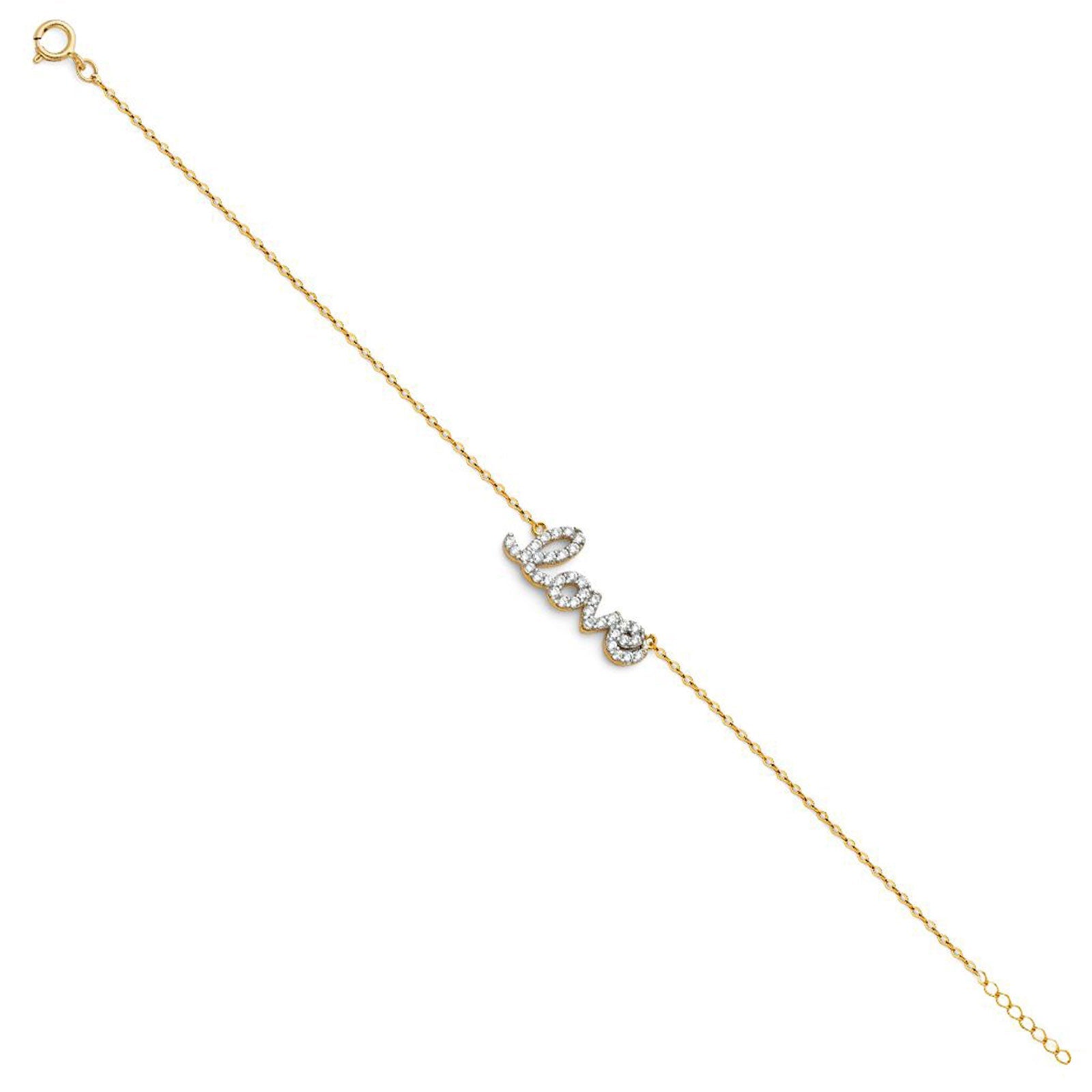 14K Yellow Gold Light CZ Bracelet Chain 7" + 1" Extension