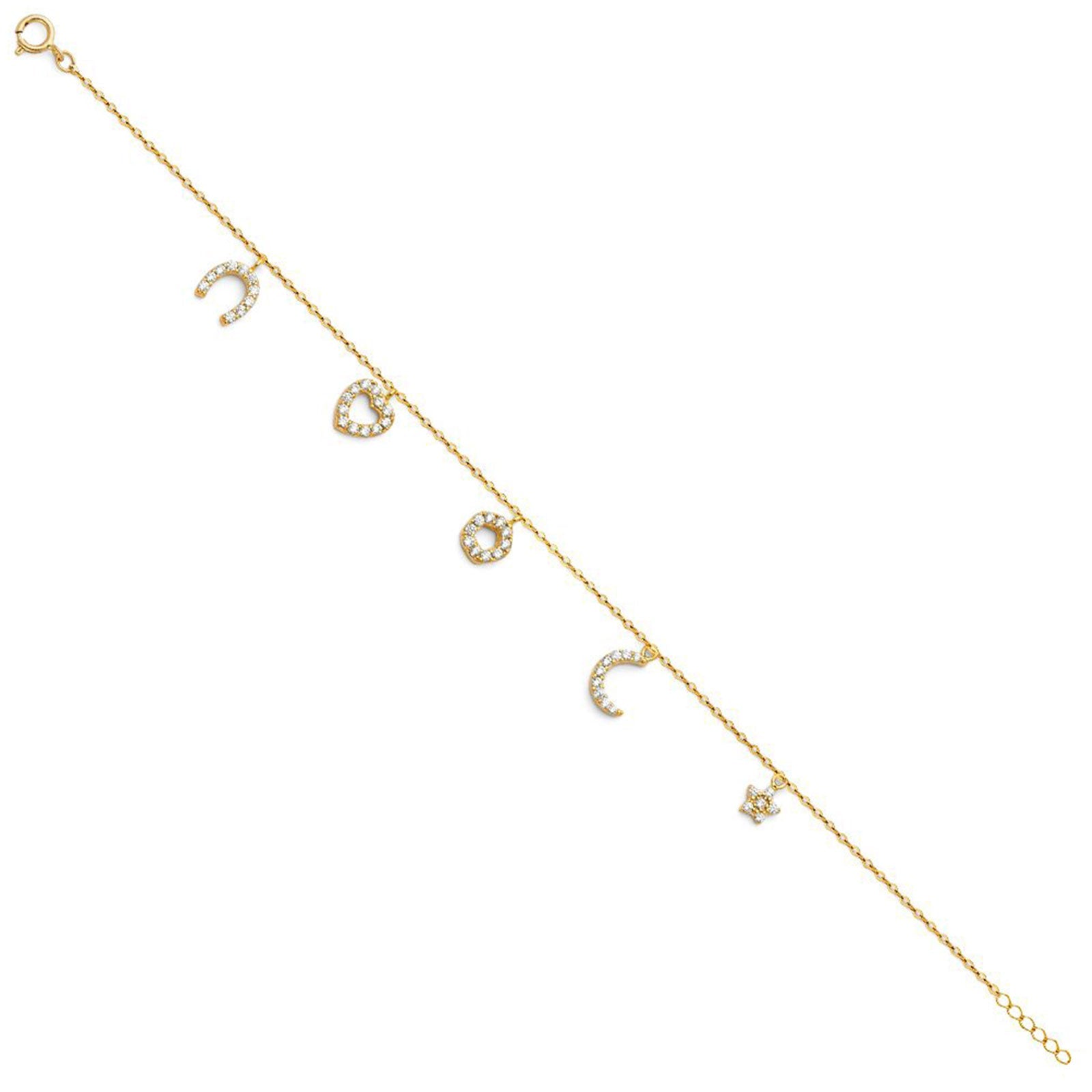 14K Yellow Gold Light CZ Bracelet Chain 7" + 1" Extension