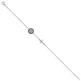 14K White Gold CZ Evil Eye & Cross Bracelet Chain 7" + 1" Extension