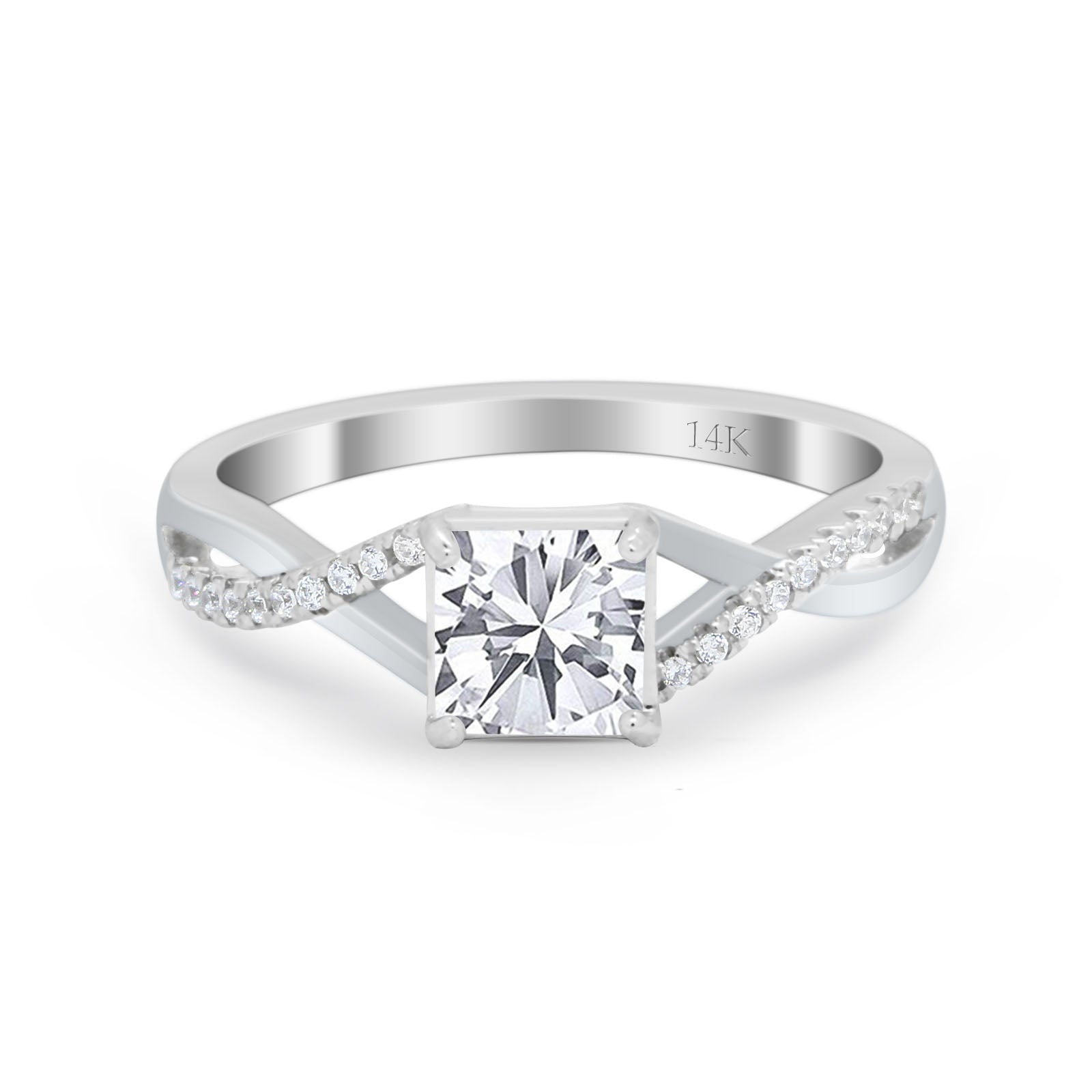 14K White Gold Infinity Shank Princess Cut Engagement Ring Simulated Cubic Zirconia Size-7