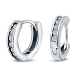 14K White Gold Round Art Deco Hoop Earrings Simulated CZ