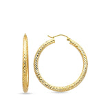 14K Yellow Gold 35mm Diamond Cut Snap Closure Hoop Earrings Wholesale