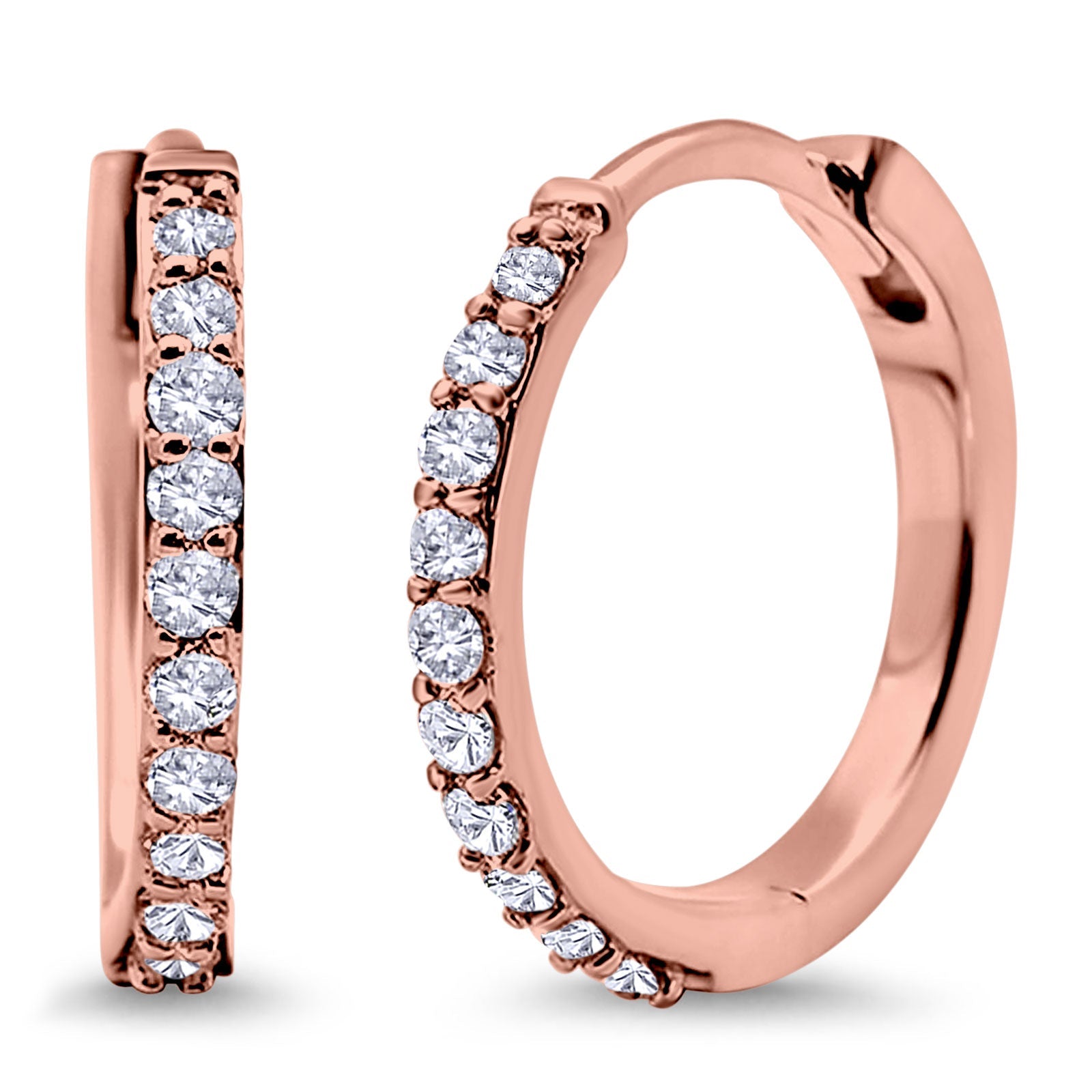 14K Rose Gold Half Eternity Round Simulated Cubic Zirconia Hoop Huggie Earrings