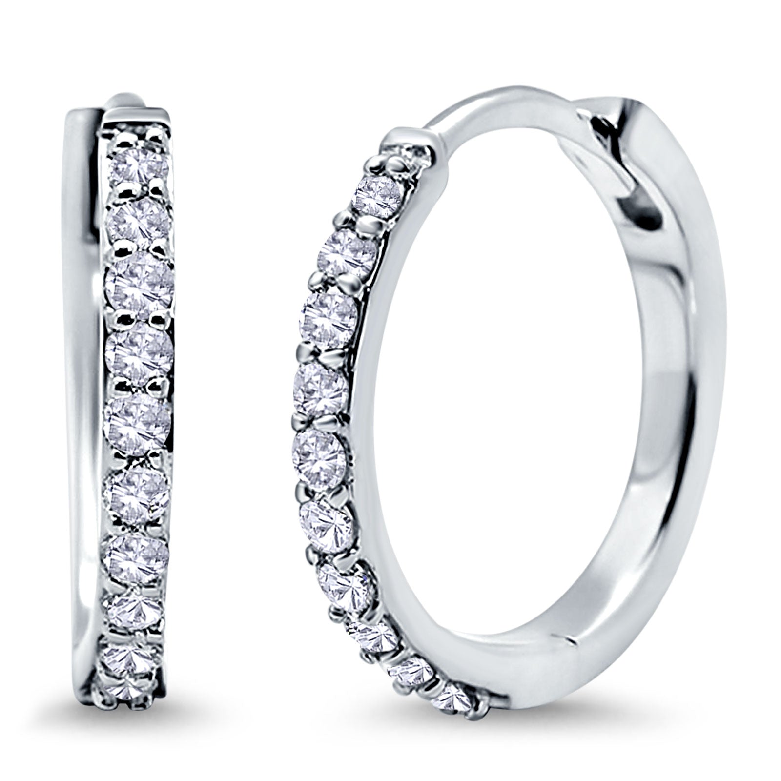 14K White Gold Half Eternity Round Simulated Cubic Zirconia Hoop Huggie Earrings