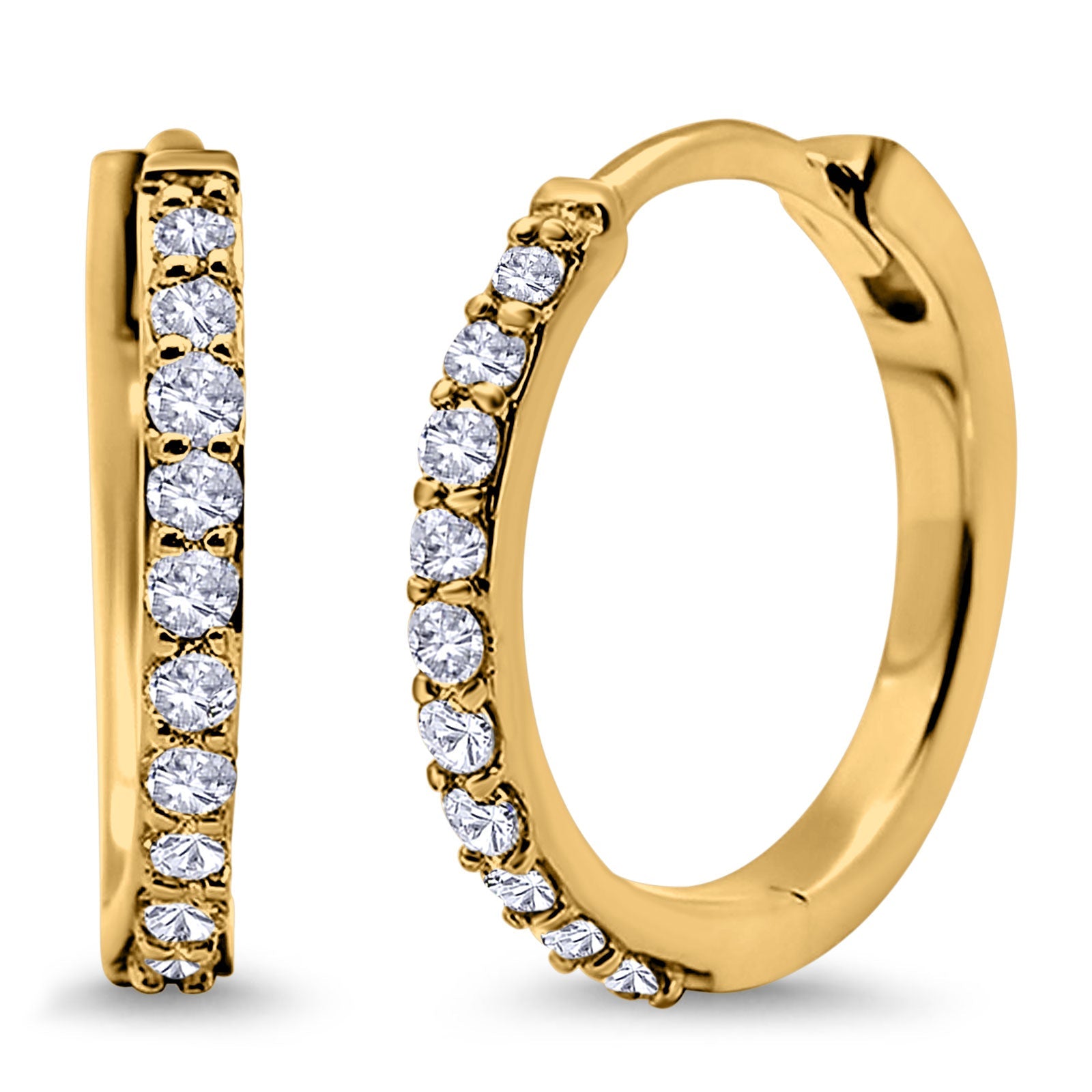 14K Yellow Gold Half Eternity Round Simulated Cubic Zirconia Hoop Huggie Earrings