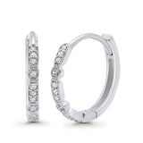 14K White Gold Art Deco Half Eternity Round Simulated Cubic Zirconia Hoop Earrings