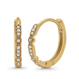 14K Yellow Gold Art Deco Half Eternity Round Simulated Cubic Zirconia Hoop Earrings