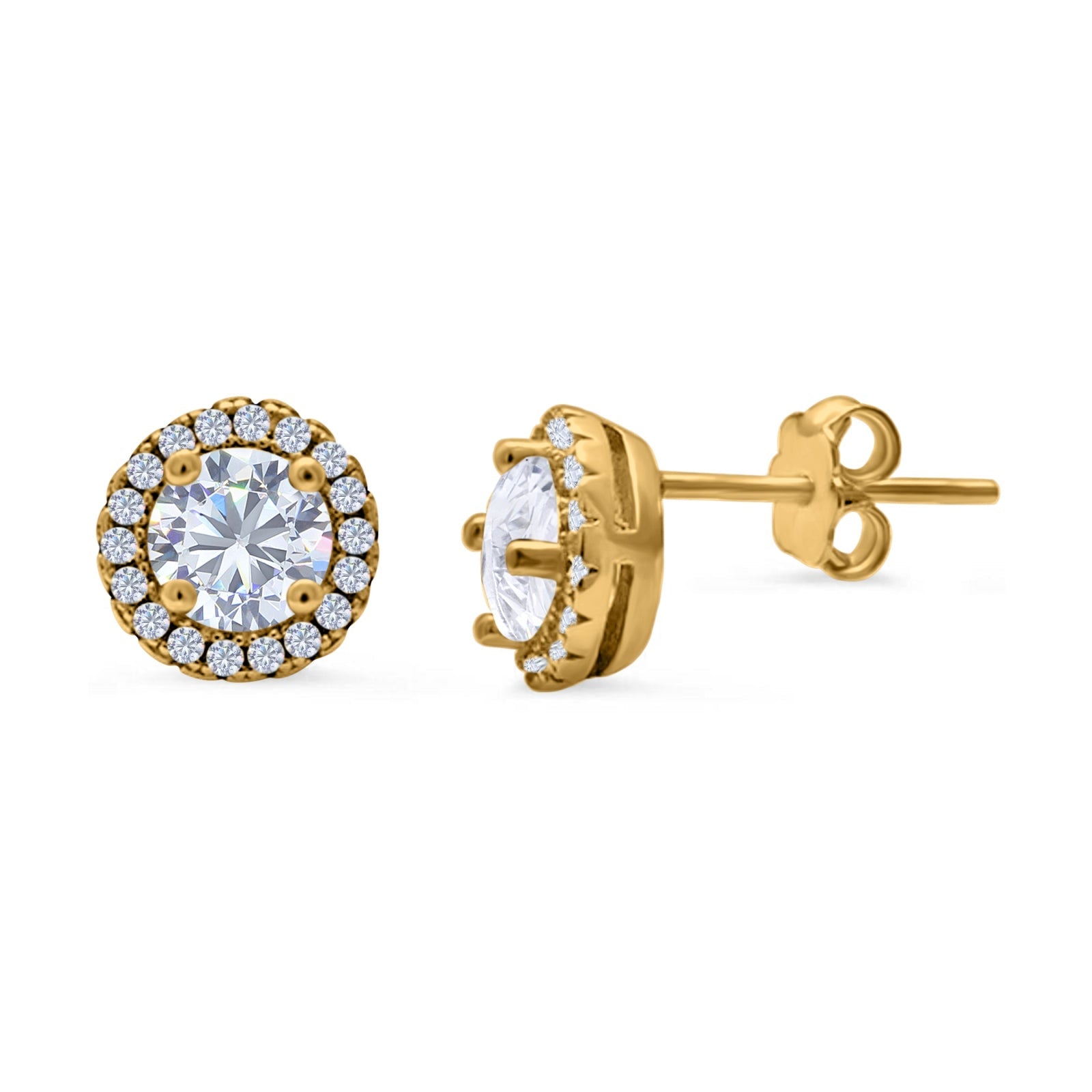 14K Yellow Gold Round Wedding Stud Earrings Simulated Cubic Zirconia (8.35mm)
