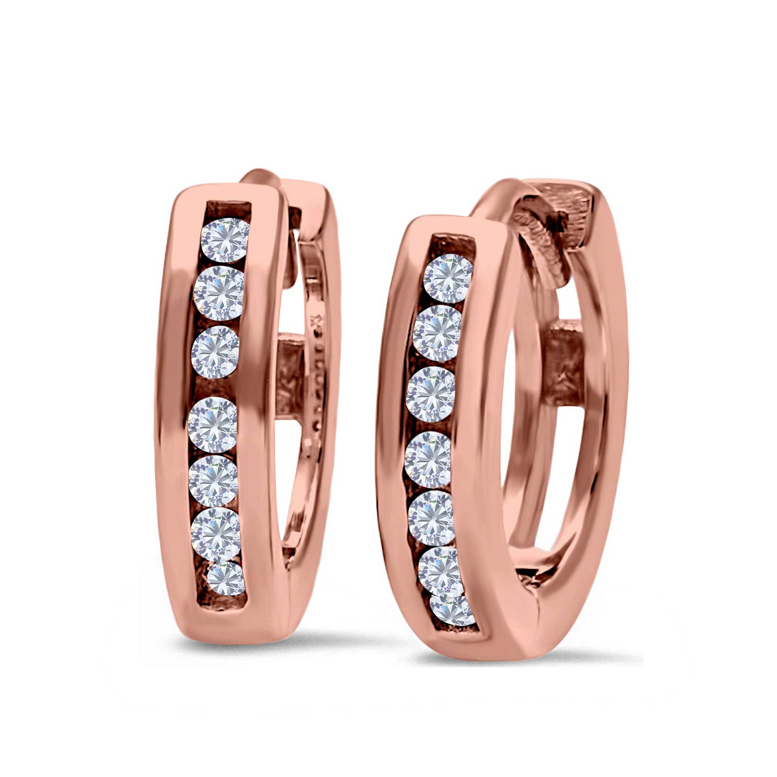 14K Rose Gold Half Eternity Hoop Earrings Round Simulated CZ (11mm)