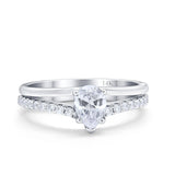 14K White Gold Teardrop Pear Accent Simulated CZ Wedding Engagement Ring Size 7