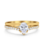 14K Yellow Gold Teardrop Pear Accent Simulated CZ Wedding Engagement Ring Size 7