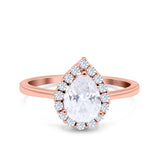 14K Rose Gold Teardrop Halo Art Deco Pear Ring Simulated Cubic Zirconia Wedding Engagement Ring