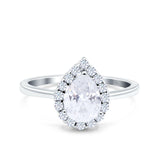14K White Gold Teardrop Halo Art Deco Pear Ring Simulated Cubic Zirconia Wedding Engagement Ring