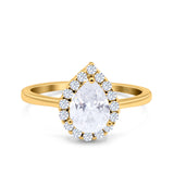 14K Yellow Gold Teardrop Halo Art Deco Pear Ring Simulated Cubic Zirconia Wedding Engagement Ring
