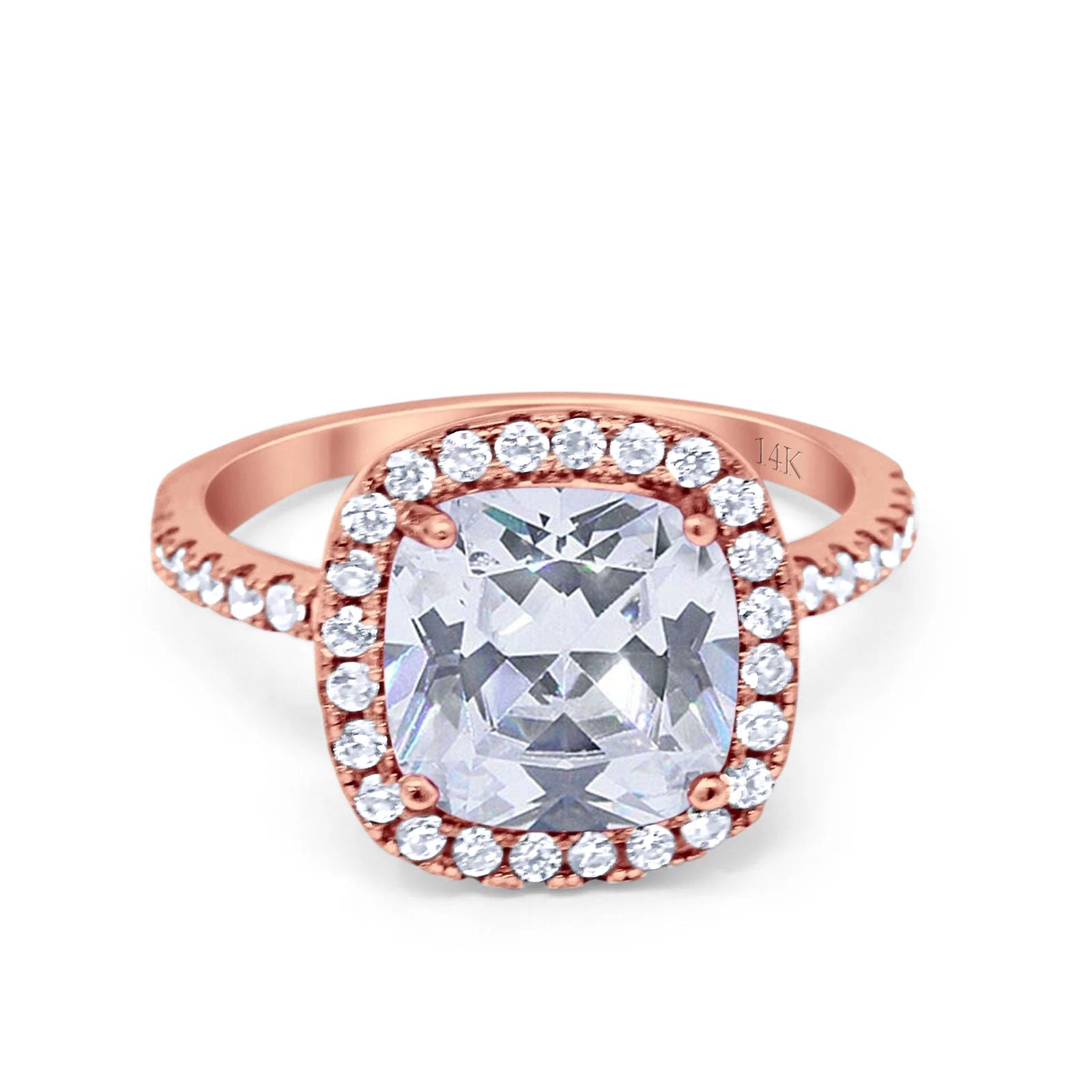 14K Rose Gold Halo Cushion Bridal Simulated CZ Wedding Engagement Ring Size 7