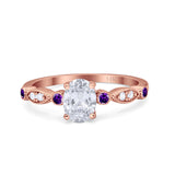 14K Rose Gold Vintage Style Oval Bridal Simulated Amethyst CZ Wedding Engagement Ring