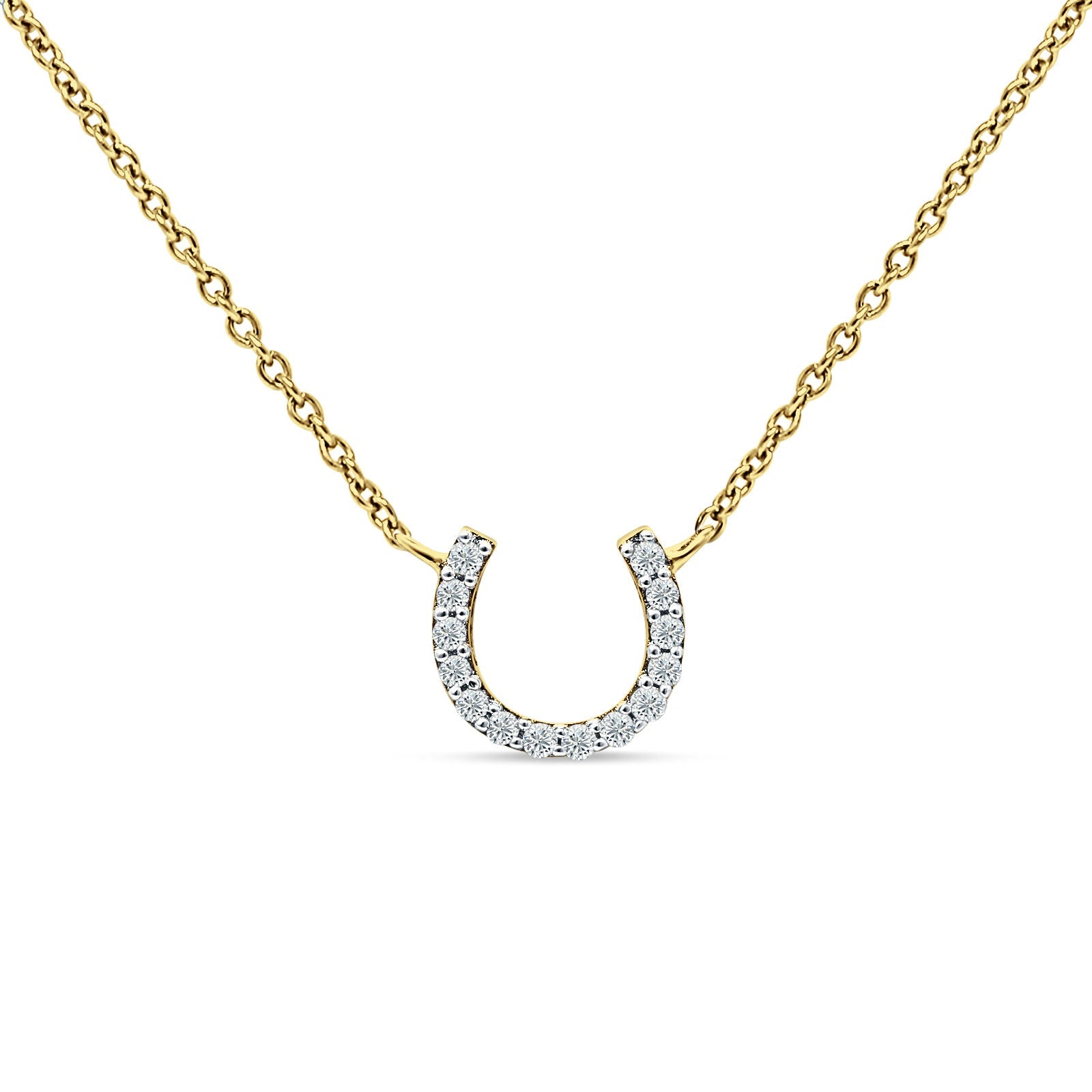 14K Yellow Gold 0.06ct Diamond Horseshoe Necklace 18 inch Long Wholesale