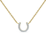 14K Yellow Gold 0.06ct Diamond Horseshoe Necklace 18 inch Long Wholesale