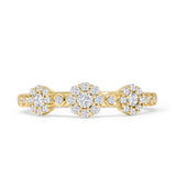 Three Flower 0.39ct Diamond Halo Ring Eternity Stackable 14K Yellow Gold Wholesale