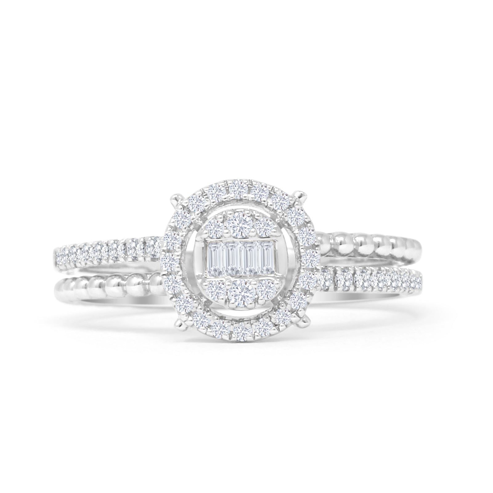 Round Halo Beaded Diamond Ring