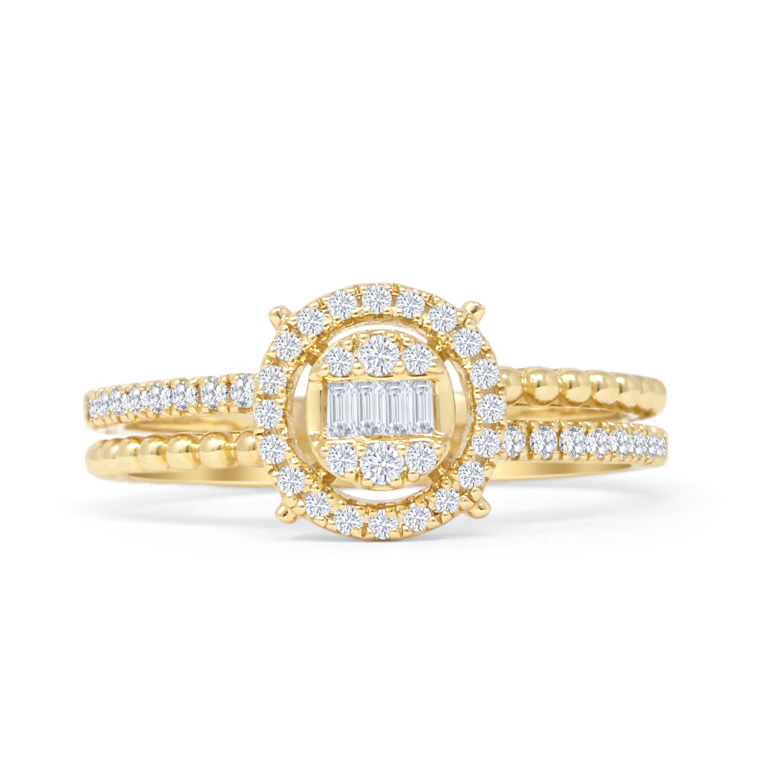 Round Halo Beaded Diamond Ring