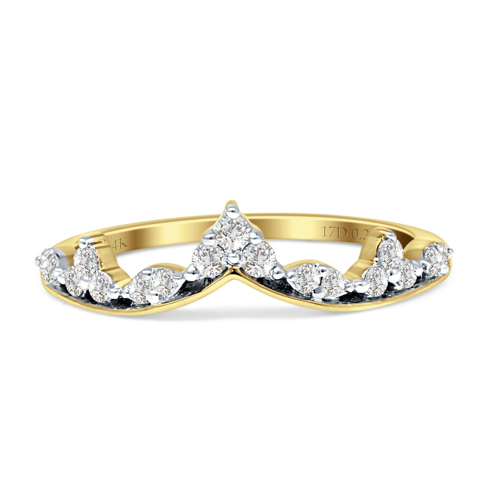 Midi V-Shaped Contour Chevron Diamond Ring 14K Yellow Gold 0.21ct Wholesale