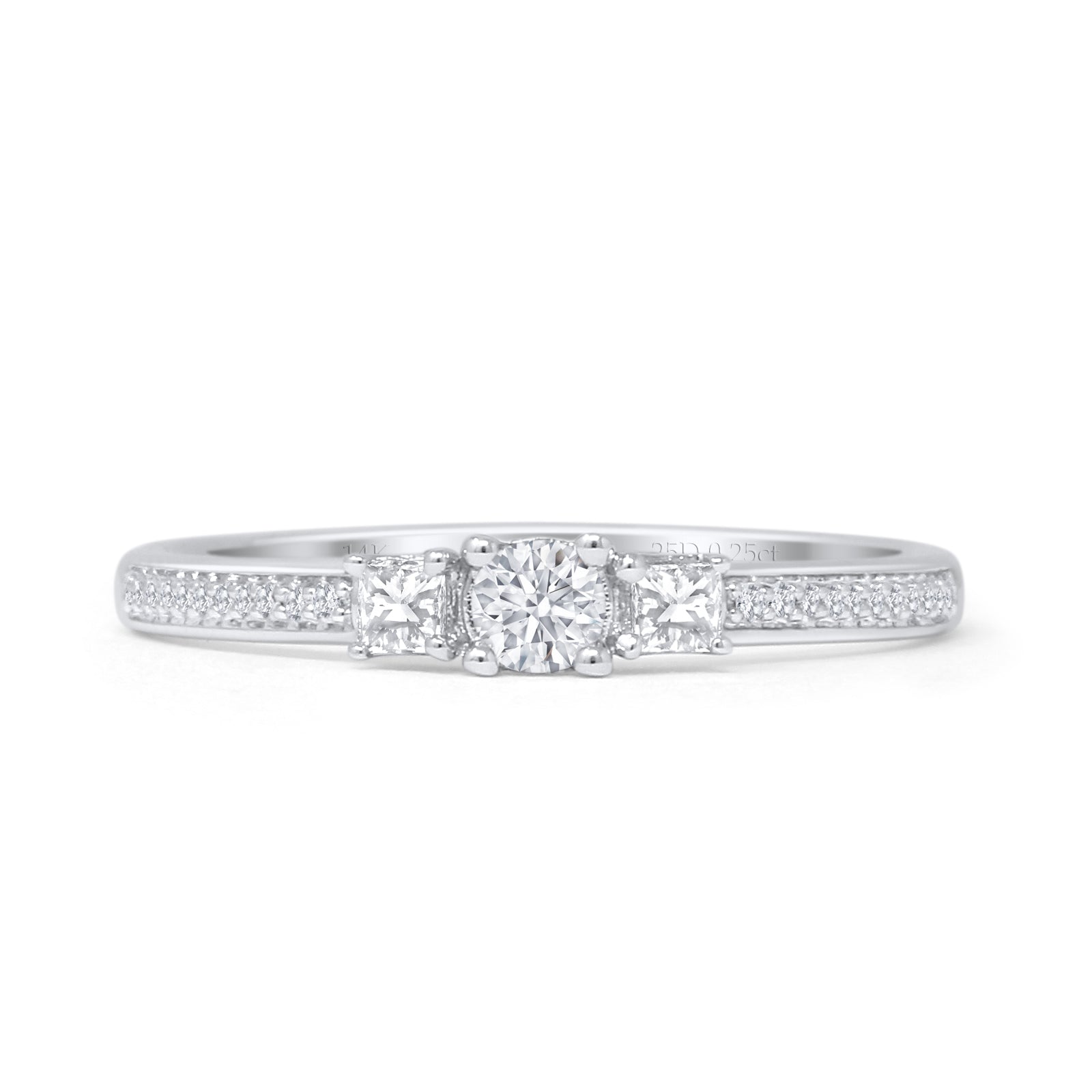 Vintage Style 0.25ct Three Stone Diamond Round Ring 14K White Gold Wholesale