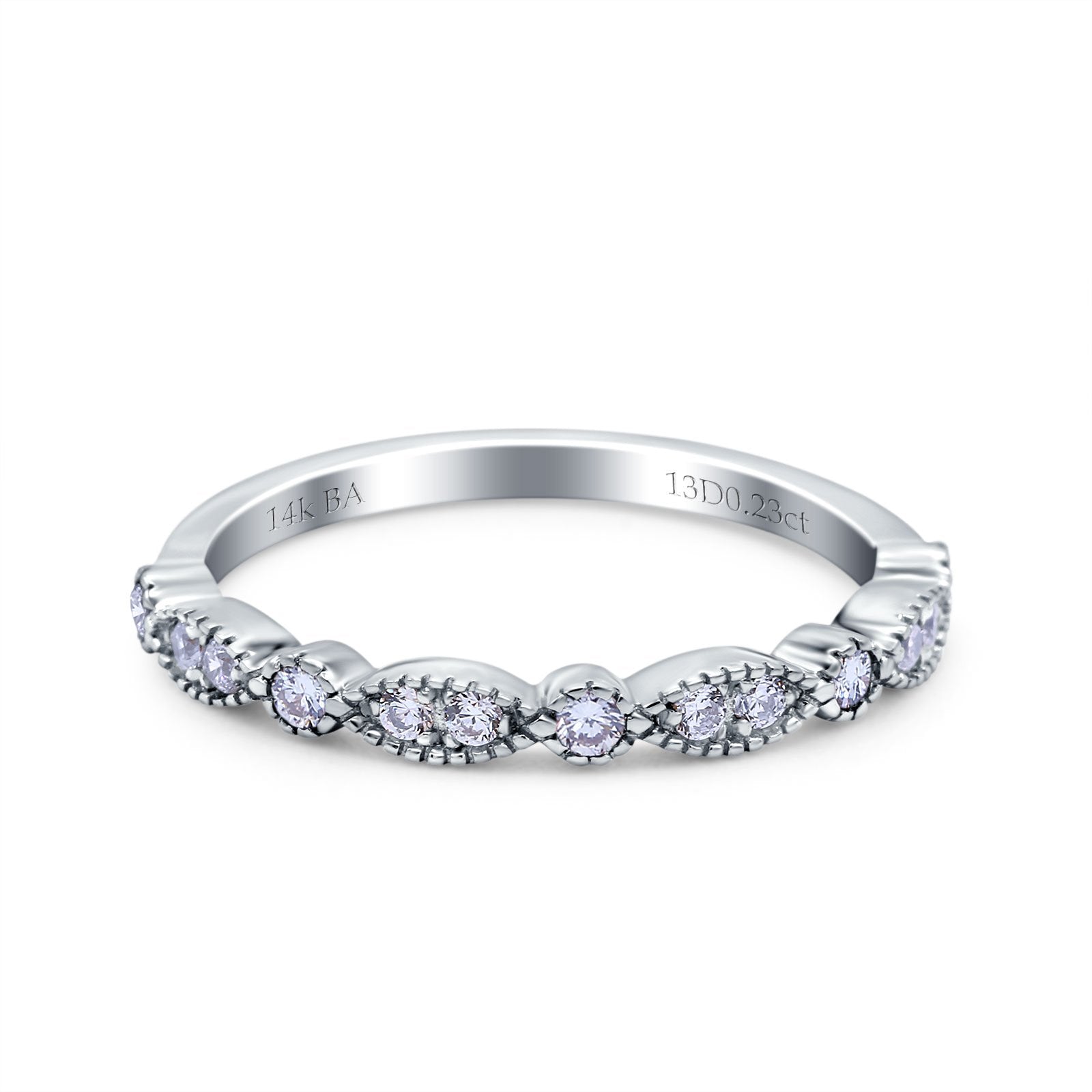 14K White Gold 0.23ct Round 2mm G SI Half Eternity Diamond Bands Engagement Wedding Ring Size 6.5