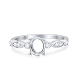 14K White Gold 0.19ct Oval Vintage Style 8mmx6mm G SI Semi Mount Diamond Engagement Wedding Ring