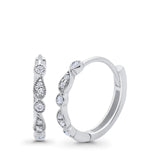 14K White Gold Huggie Hoop Earrings Round Simulated Cubic Zirconia