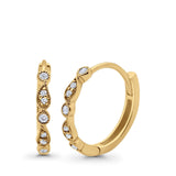 14K Yellow Gold Huggie Hoop Earrings Round Simulated Cubic Zirconia