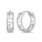 Solid 14K White Gold 4mm Thickness Hoop Earrings Best Anniversary Birthday Gift for Her Greek Key