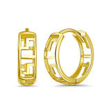 Solid 14K Yellow Gold 4mm Thickness Hoop Earrings Best Anniversary Birthday Gift for Her Greek Key