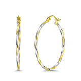 14K Two Tone Gold 1.5mm Thickness Twisted Tube Hoop Earrings