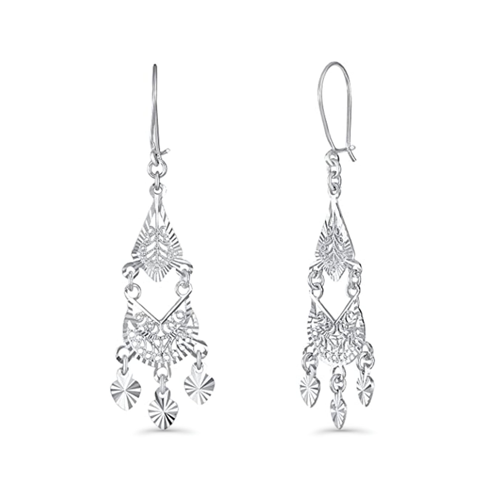 Solid 14K White Gold Fancy Chandelier Dangle Earrings (37mm Diameter)