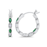 14K White Gold Art Deco Hoop Earrings Marquise Round Simulated Green Emerald CZ