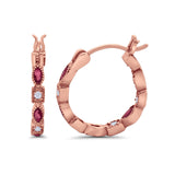 14K Rose Gold Art Deco Hoop Earrings Marquise Round Simulated Ruby CZ