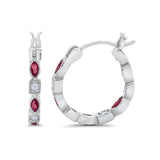 14K White Gold Art Deco Hoop Earrings Marquise Round Simulated Ruby CZ