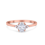 14K Rose Gold Art Deco Oval Engagement Wedding Ring Round Simulated Cubic Zirconia Size-7