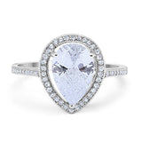 14K White Gold Halo Teardrop Bridal Ring Pear Round Cubic Zirconia Size-7