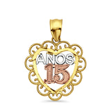 14K Tri Color Gold Anos 15 Pendant 24mmX18mm 1.3 grams