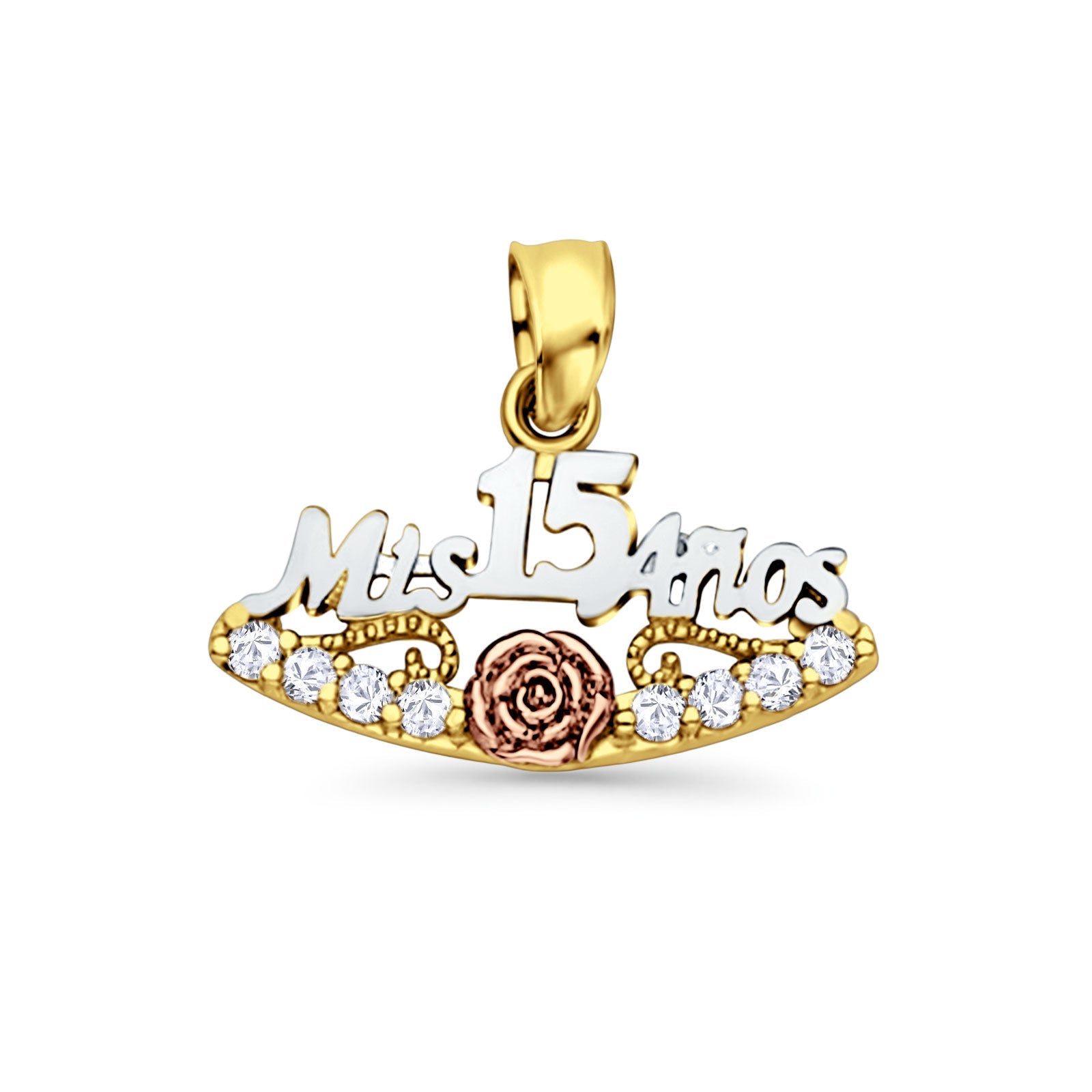 14K Tri Color Gold Mis 15 Anos Pendant 16mmX20mm 1.3 grams