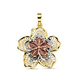 14K Tri Color Gold Filigree Flower Pendant 26mmX23mm 2.1 grams