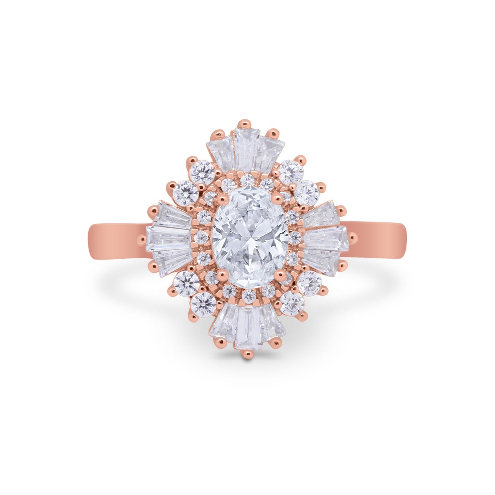 14K Rose Gold Vintage Oval Halo Bridal Wedding Engagement Ring Simulated CZ Size-7