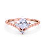 14K Rose Gold Teardrop Pear Art Deco Engagement Ring Marquise Simulated Cubic Zirconia Size-7
