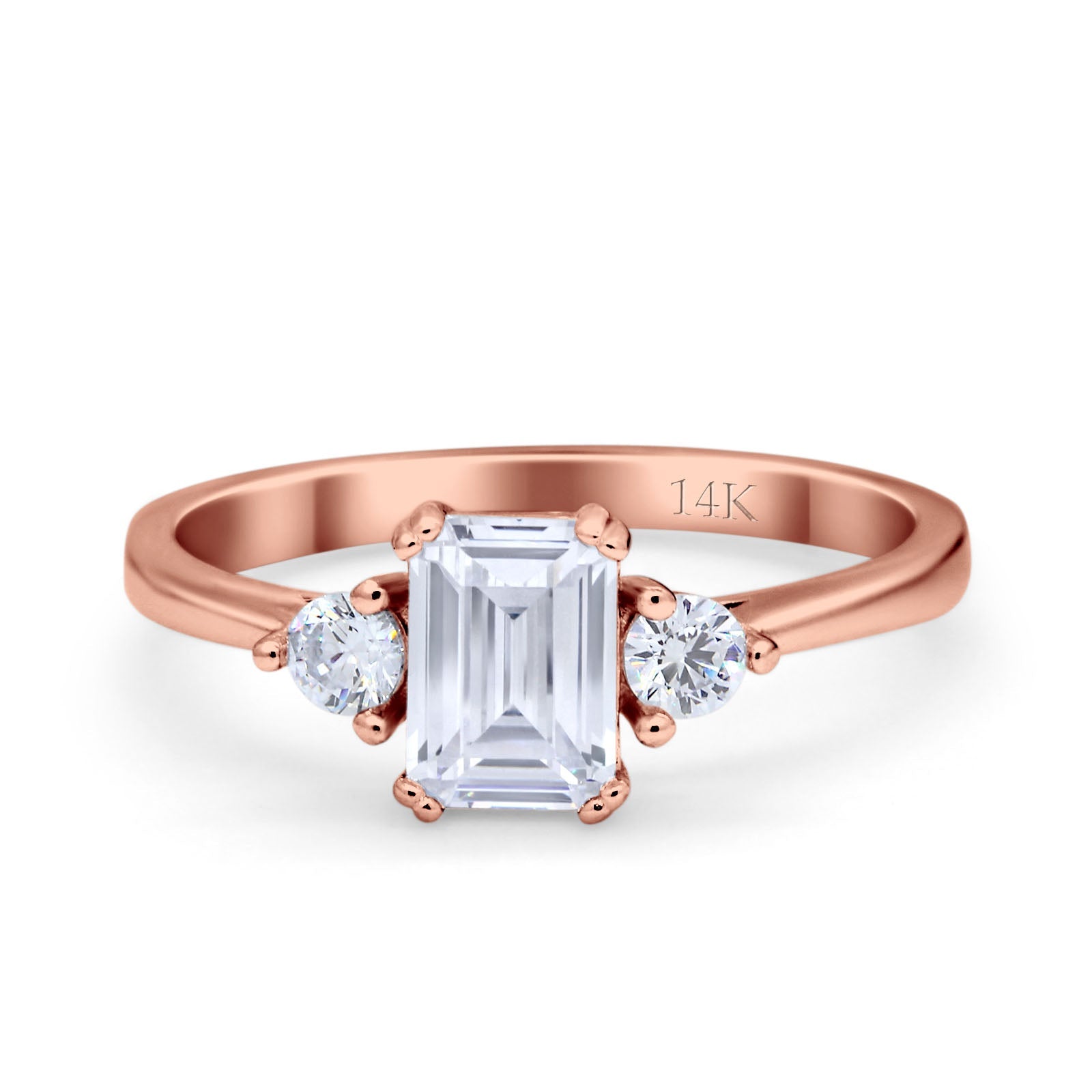 14K Rose Gold Emerald Cut Wedding Engagement Ring Simulated CZ Size-7