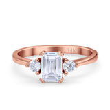 14K Rose Gold Emerald Cut Wedding Engagement Ring Simulated CZ Size-7